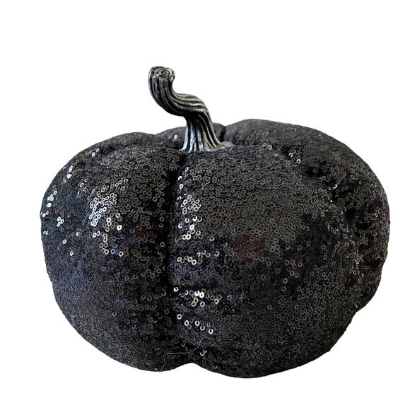 Bella Lux Black Sequined Pumpkin 11x9 Halloween Fall Glam Decor NEW - Picture 1 of 9